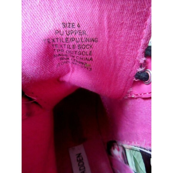 Steve Madden Floral Patent Combat Boots Sz 4 Front Tie Side Zip Cottagecore - Picture 7 of 11